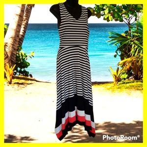 Summer Dress.  Blk/wh/coral